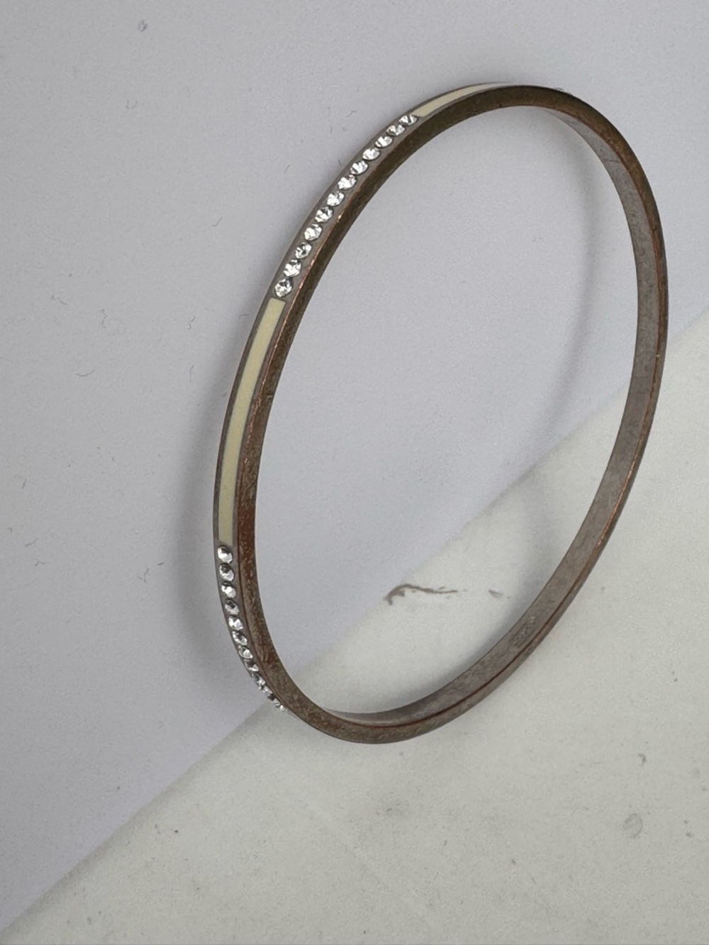 Coach Plated Brass Cubic Zirconia Enamel Bangle Bracelet Size 7.5"